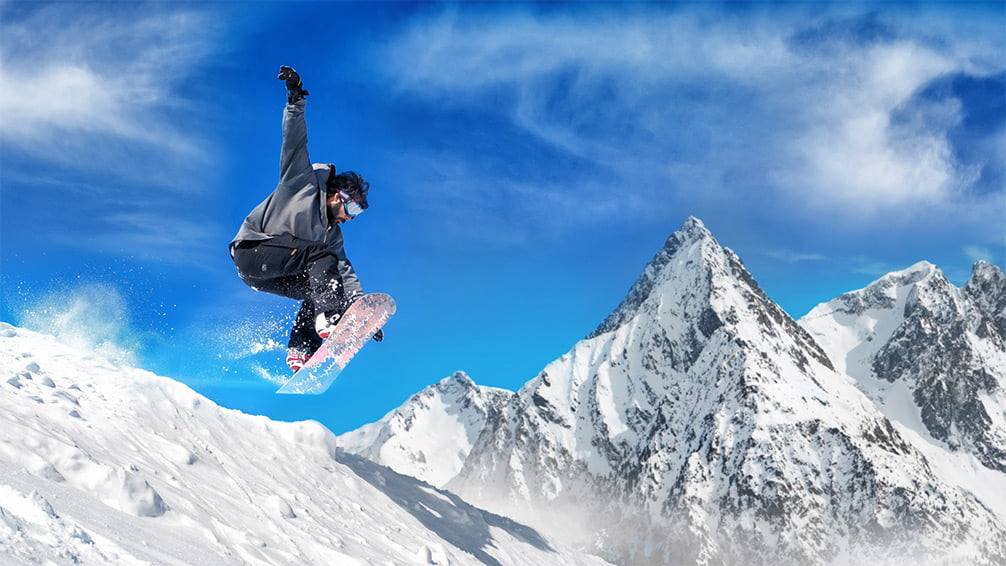 Snowboarder during jump